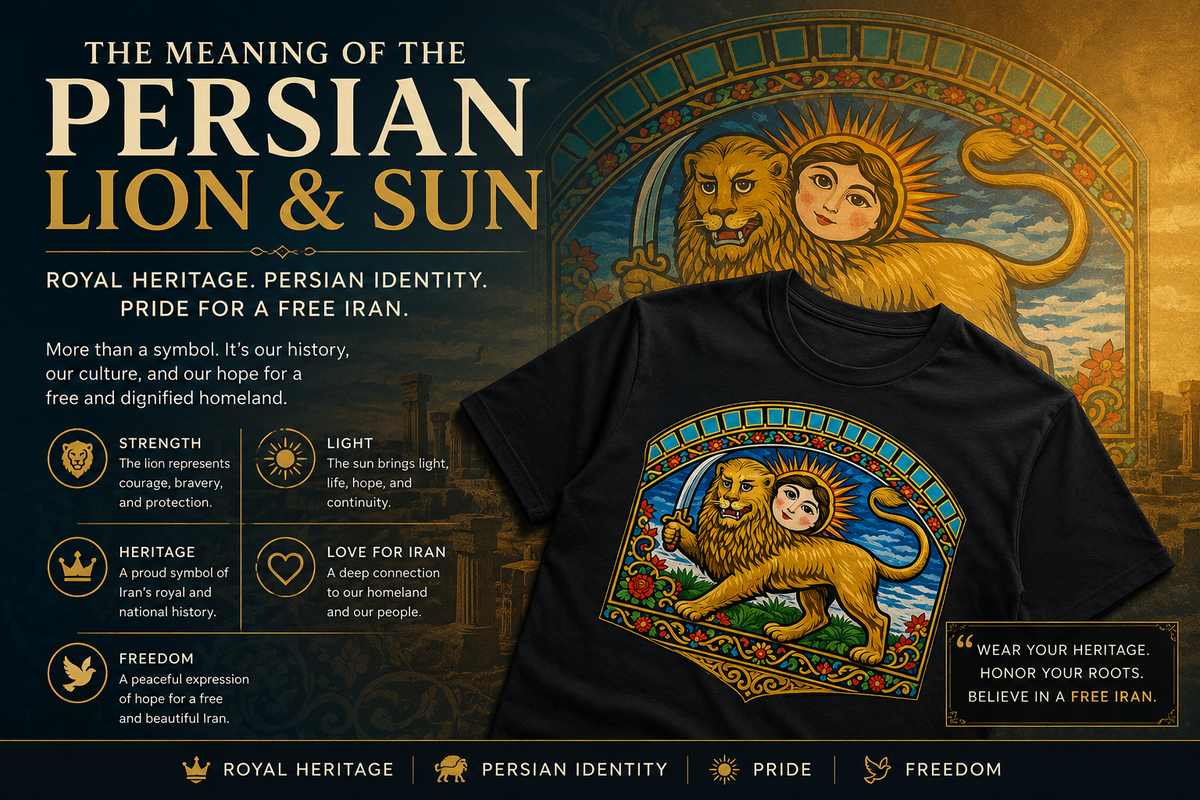 Persian Lion and Sun T-Shirt Meaning: Royal Heritage, Persian Identity, and Pride for a Free Iran