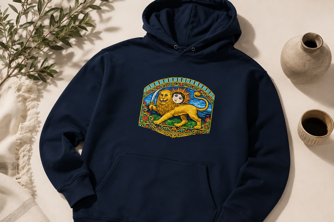 Navy Persian Lion and Sun Hoodie: A Clean Heritage Hoodie for Everyday Pride