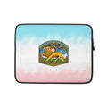 Pastel blue, white and pink laptop sleeve with Persian Lion and Sun emblem centered on the front