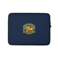 Navy blue laptop sleeve with Persian Lion and Sun emblem centered on the front